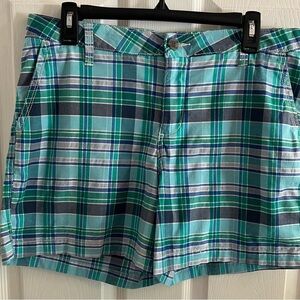 Sonoma Ladies Navy, Green, Turquoise Plaid Shorts. Size 12